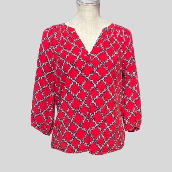crown & ivy Tops - Split Neck Tunic with Quatrefoil Pattern